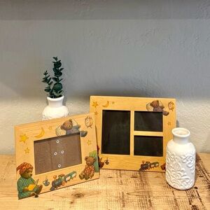 2 Wooden Kids Photo Frames with Bear Design